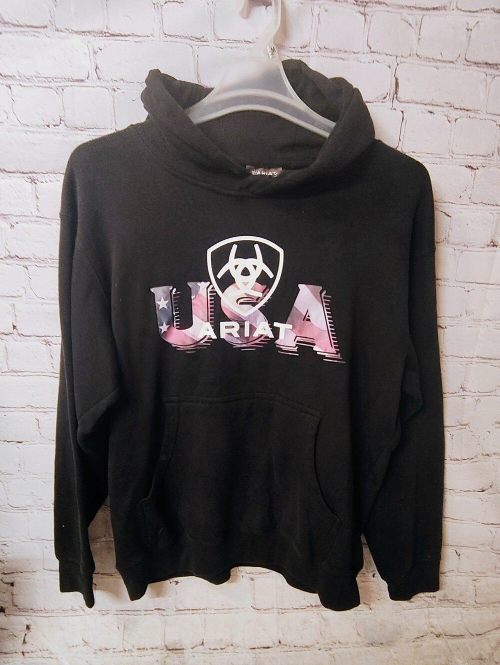 Ariat Fleece USA Flag Graphic Black Hoodie Mens Medium